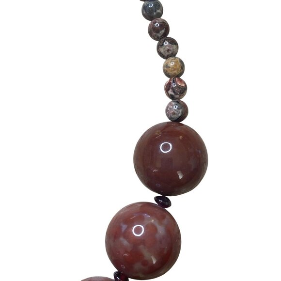 Red Jasper & Rhyolite Beaded Necklace With Silver Clasp - Picture 6 of 14
